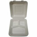 Americareroyal PrimeWare Hinged Container Molded Fiber 9x9x3 PLA lined 3 Comp, 80PK PLA-39